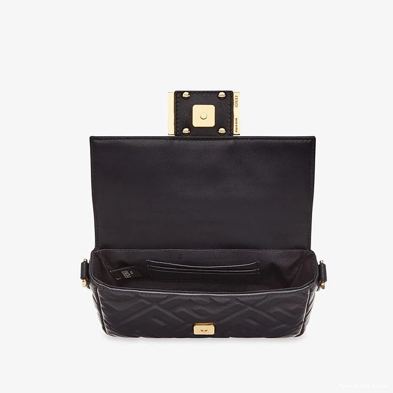 Cheap Leather FF Fendi Bag Nappa Baguette Mini Motif Black In 0729